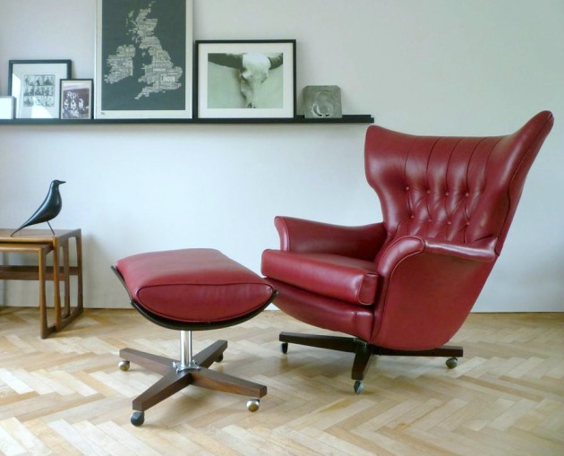 Vintage G Plan 6250 Swivel Chair in custom red leather