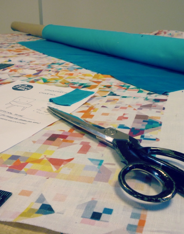Cutting Flock Studio Fabric for Florrie and Bill Cocktail Chairs