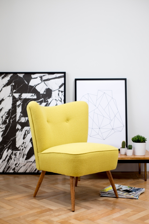 Yellow Bute Wool Vintage Cocktail Chair